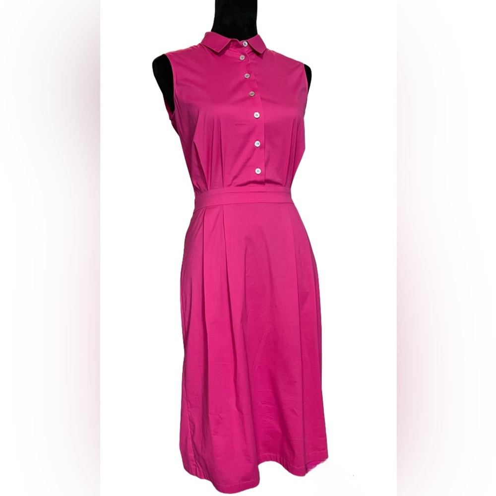 Jil Sander Pink Pleated Collared Sleeveless Shirt dress Size IT 34 Or XS